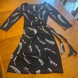 Ann Taylor Factory Sheath Dress Front Knot Leaf Print 3/4 Sleeve
